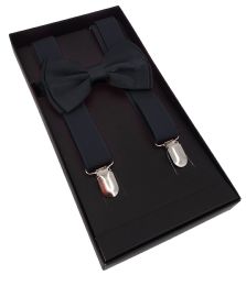 24 Bulk Black Suspenders And Bow Tie Set