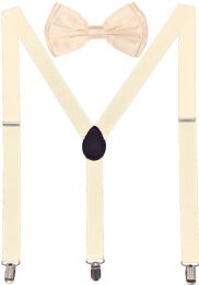 24 Wholesale Macaroon Cream Suspenders And Bow Tie Set