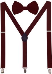 24 Bulk Burgandy Suspenders And Bow Tie Set