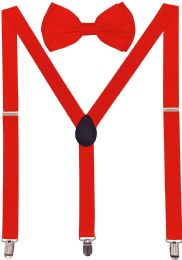 24 Bulk Red Suspenders And Bow Tie Set