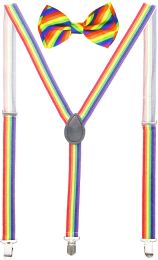 24 Bulk Rainbow Suspenders And Bow Tie Set