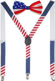 24 Bulk American Flag Suspenders And Bow Tie Set