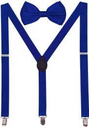 24 Pieces Royal Blue Suspenders And Bow Tie Set - Suspenders