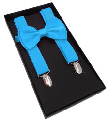 24 Bulk Light Blue Suspenders And Bow Tie Set