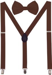 24 Pieces Dark Brown Suspenders And Bow Tie Set - Suspenders