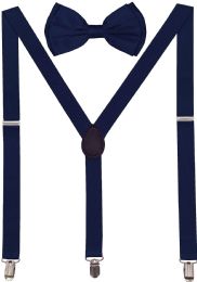 24 Bulk Navy Blue Suspenders And Bow Tie Set