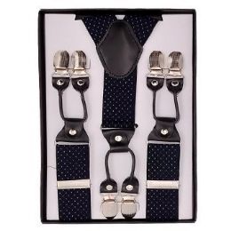 24 Pieces Royal Blue With White Polka Dot Suspenders - Suspenders