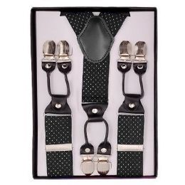 24 Pieces Black With White Polka Dot Suspenders - Suspenders