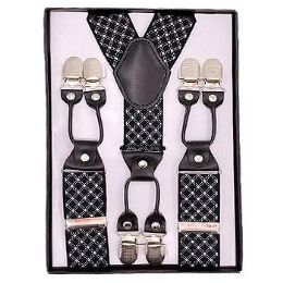 24 Bulk Black With White Stripe Suspenders