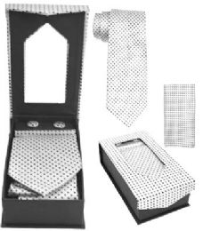 24 Pieces Tie And CufF-Link Set In White Polka Dot - Neckties