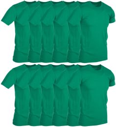 12 Wholesale Mens Green Cotton Crew Neck T Shirt Size Medium