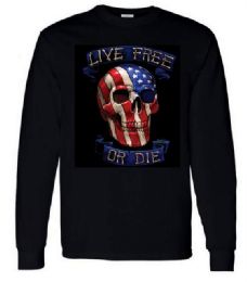6 Wholesale Black Longsleeve T Shirt Live Free Or Die In Plus Size