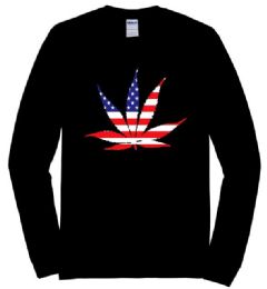 12 Pieces American Pot Leaf Black Color Long Sleeve T-Shirt - Mens T-Shirts