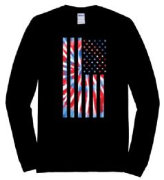 12 Pieces . Tie Dye Usa Flag Black Color Long Sleeve T-Shirt - Mens T-Shirts