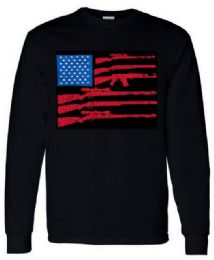 12 Wholesale Black Color Longsleeve T-Shirt Gun Flag
