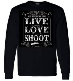 12 Pieces Black Color Longsleeve T-Shirt Live Love Shoot - Mens T-Shirts