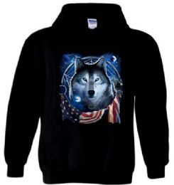 6 Wholesale Black Hoody Wolf Dream Flag Plus Size