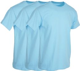 3 Wholesale Mens Light Blue Cotton Crew Neck T Shirt Size Small