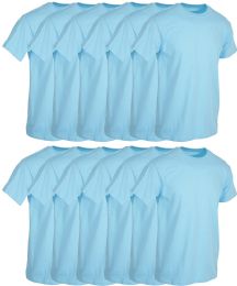 12 Wholesale Mens Light Blue Cotton Crew Neck T Shirt Size Small