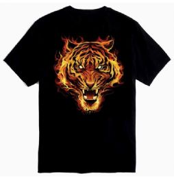 12 Wholesale Flaming Tiger Black Color Tshirt