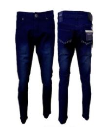 12 Wholesale Men's Fashion Stretch Denim Jeans In Dark Blue