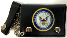 12 Pieces Official Licensed Navy Circle Seal Tri Fold Leather Wallet - Leather Wallets