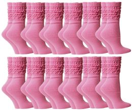 72 Wholesale Yacht & Smith Slouch Socks For Women, Solid Pink Size 9-11 - Womens Scrunchie Sock