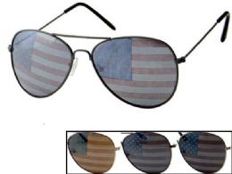 24 Wholesale Usa Flag Assorted Aviator Sunglasses