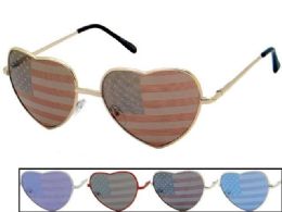 24 Bulk Heart Shaped Metal Usa Flag Sunglasses