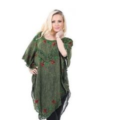12 Wholesale Rayon Acid Wash Poncho With Embroidery