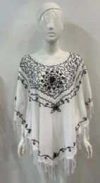 12 Wholesale White Rayon Poncho With Embroideries