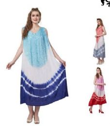 12 Wholesale Tie Dye Rayon Straight Gown Plus Size