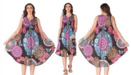 12 Wholesale Rayon Printed Dress With Zipper 1 Color