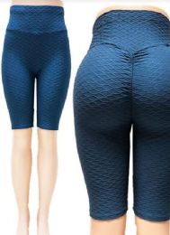 24 Pieces Tik Tok Big Butts Capris Leggings In Blue - Womens Leggings