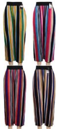 24 Wholesale Multicolor Verticle Stripe Summer Pants Assorted Colors