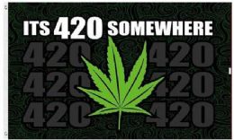 24 Bulk Its 420 Somewhere Marijuana Leaf Graphic Flags