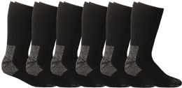 6 Wholesale Yacht & Smith Men's Heavy Duty Steel Toe Work Socks, Black, Sock Size 10-13