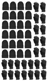 24 sets Yacht & Smith 2 Piece Unisex Warm Winter Hats And Glove Set Solid Black - Winter Care Sets