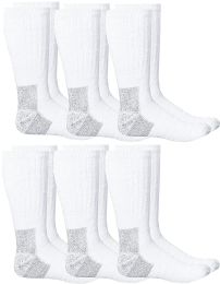 6 Wholesale Yacht & Smith Men's Heavy Duty Steel Toe Work Socks, White, Sock Size 10-13
