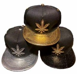 36 Wholesale Rhinestone Metal Sign Marijuana Snapback Hat