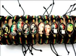 96 Pieces Bob Marley Picture Faux Leather Bracelet - Bracelets