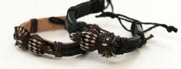 96 Pieces Brown Owl With Assorted Color Faux Leather Bracelet - Bracelets