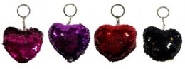 96 Wholesale Heart Shaped Keychain With Sequins Assorted Colors