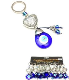 96 Wholesale Evil Eye Heart Shape Keychain