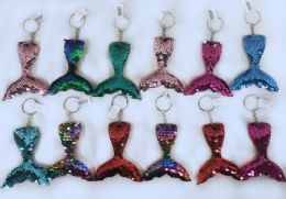 96 Wholesale Mermaid Tail Shaped Keychain With Sequins Assorted
