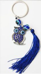 96 Wholesale Owl Evil Eye Key Chain With Fringe.