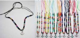 120 Wholesale Beaded Necklace With Anchor Medallion Assorted Colors
