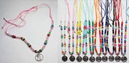 120 Pieces Beaded Necklace With Coin Medallion Assorted Colors - Necklace