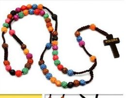 60 Pieces Multi Rose Bead Rosary Necklace - Necklace