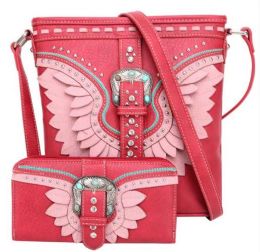 2 Pieces Buckle And Feather Style Cross Body With Match Wallet Set - Wallets & Handbags